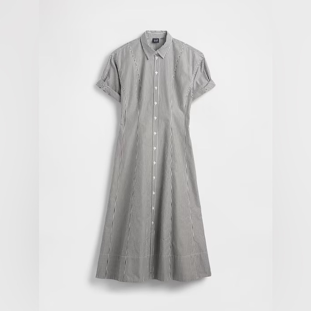 NEW! GAP Stripe Poplin Roll-Cuff Midi Shirtdress - Large / Small Tall / XXL 🕹️ - Picture 7 of 9